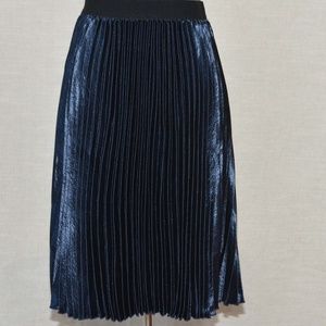 Louche Accordion Pleated Satin Skirt In Navy